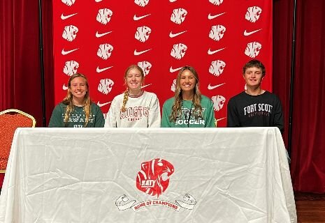 Katy student athletes pose for a photo on national signing day.